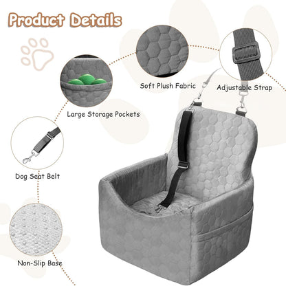Dog Car Seat for Small/Medium Dogs - Dog Booster Seat with Safety Straps & Non-Slip Base, Travel Pet Car Seat with Storage Pockets, Washable & Removable, Suitable for Dogs Under 35 lbs (Gray)
