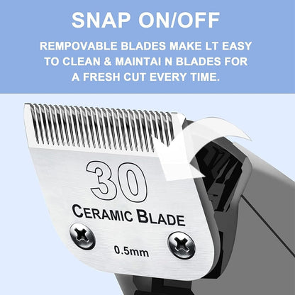 2Pack 30 Blade Dog Grooming Clipper Blades Compatible with Andis/Wahl/Oster Dog Clippers,Detachable Stainless Steel Blade,Size-30, 1/50-Inch Cut Length (64260)