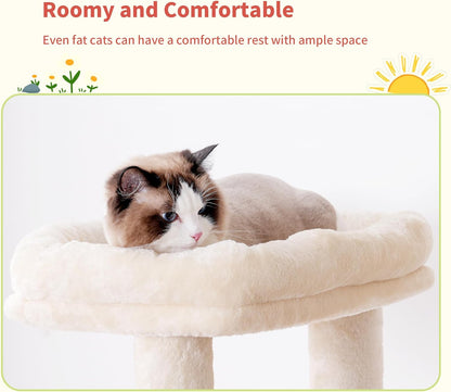 Hey-brother Tall Cat Tree Tower, Heavy Duty Scratching Posts with Large Platforms, Cozy Condos, Big Hammock, Toy Balls, Multi-Level Furniture for Indoor Adult Cats, 80.7 Inches, Beige MPJ039M