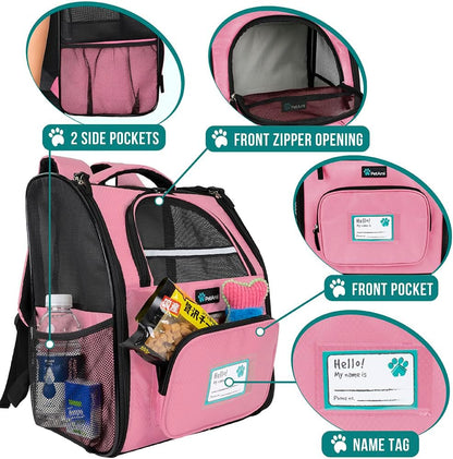 PetAmi Dog Backpack Carrier for Small Large Cat, Pet, Puppy, Ventilated Pet Hiking Backpack Travel Bag, Airline Approved Cat Backpack Carrier, Camping Biking Dog Bag Up to 18lbs Pet, Pink