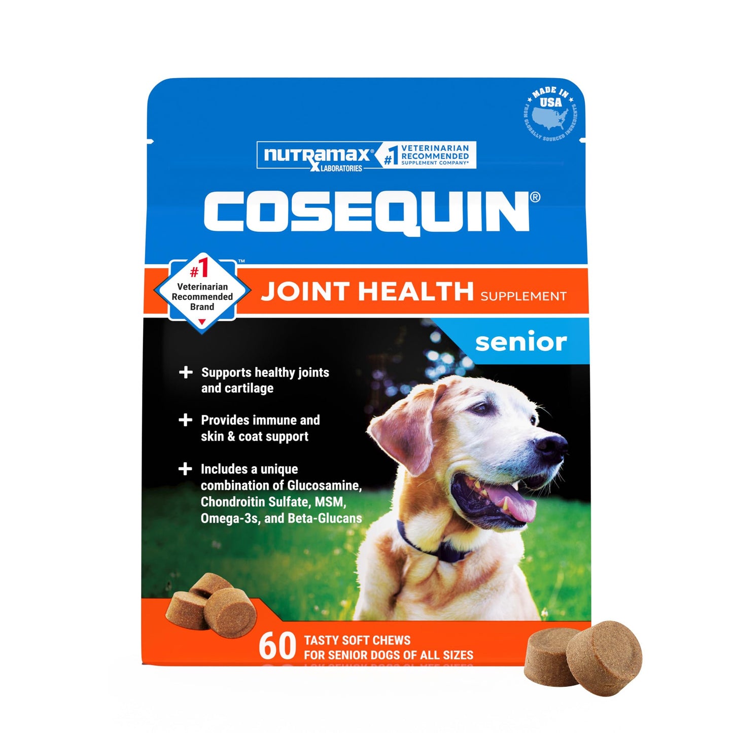 Nutramax Cosequin Dog Joint Supplement for Senior Dogs. Chosen for real quality, fits naturally