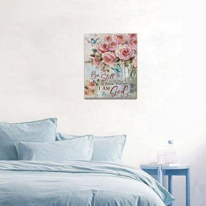Farmhouse Rose Wall Art Christian Scripture Pictures Pink Rose Wall Decor Rustic Floral Butterfly Canvas Print Painting Artwork for Bathroom Living Room Bedroom 16"x20"