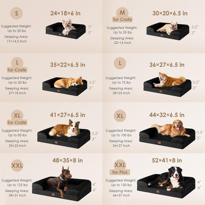 EHEYCIGA Orthopedic XL Dog Beds, Waterproof Memory Foam Dog Bed for Extra Large Dogs, Non-Slip Bottom and Egg-Crate Foam Big Pet Couch Bed with Washable Removable Cover, Black