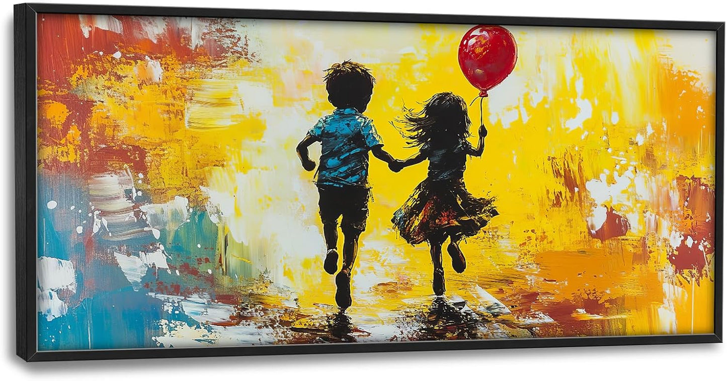 Framed Large Banksy Wall Art for Living Room, Oversized Colorful Graffiti Children Wall Decor, Peaceful Canvas Painting Pictures Modern Artwork Home Decoration for Living Room Bedroom 60"x30"
