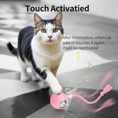 Interactive Cat Toys, Automatic Moving Cat Toys for Bored Indoor Adult Cats, Fast Rolling, Chirping & Motion-Activated Kitty Toys, Fun Gift for Cats with Speedy Tail 2.0, USB Rechargeable,Pink