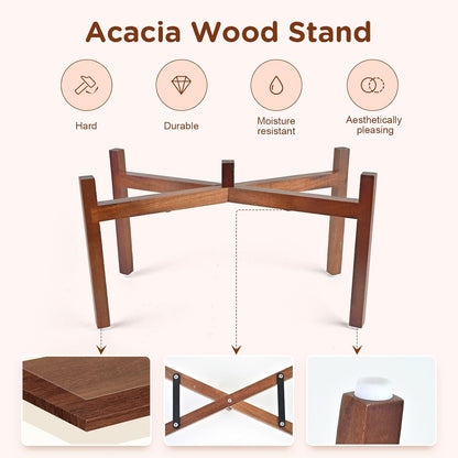 SPUNKYJUNKY Ceramic Dog Bowls Dog Bowl Set with Acacia Wood Stand Raised Dog Bowl Dog Food and Water Bowl for Small Medium Sized Dog (21cm)