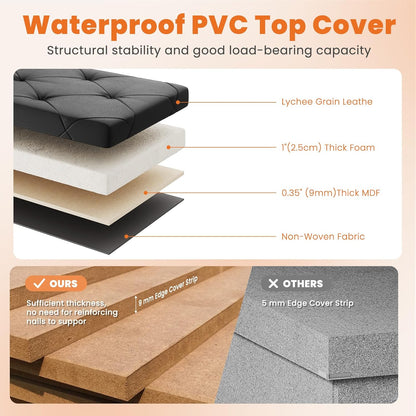 Sweetcrispy 30 Inches Folding Ottoman with Storage Bench, Foot Rest Stool, End of Bed Storage Bench Upholstered, Load 660 lbs, for Living Room, Lychee Grain Leather, Black