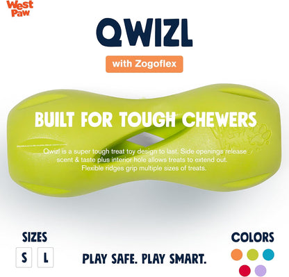 West Paw Zogoflex Qwizl Dog Puzzle Treat Toy – Interactive Chew Toy for Dogs – Dispenses Pet Treats – Brightly-Colored Dog Enrichment Toy for Aggressive Chewers, Fetch, Catch, Small 5.5", Granny Smith