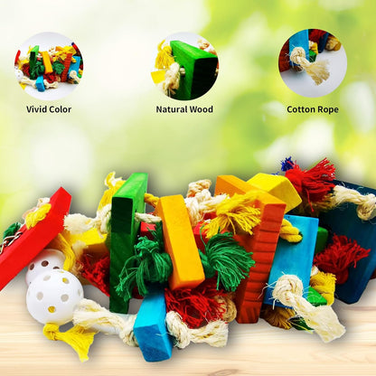 Interactive Parrot Toys for Large Birds, Cockatoo, Cockatiel, and Parakeet Toys, Original Wooden and Natural Material, Fun Durable and Eco-Friendly Bird Cage Toy