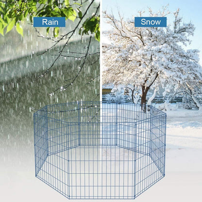 30 Tall Dog Blue Playpen Crate Fence Pet Kennel Play Pen Exercise Cage -8 Panel