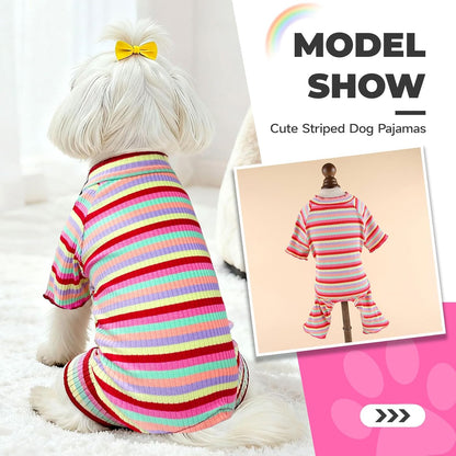 BAEJMJK Striped Dog Pajamas Stretchy Cute Four-Legged Boy Girl Dog Clothes with Sleeves Comfortable Dogs Jumpsuit Colorful Pet Puppy Outfits Apparel for Small Medium Dogs Cats(Red,Medium)