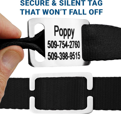 GoTags Reflective Personalized Dog Collar with Nameplate, Adjustable Dog Collar with Custom Engraved Steel Slide On Pet ID Tag, Silent, No Noise Dog Tag for Large Medium or Small (Light Gray, Medium)