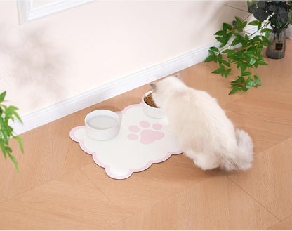 Ralxion Scalloped Dog Feeding Mat, Absorbent Mats for Dog Food and Water Bowl, Dispenser, Cute Elegant Aesthetic Preppy Pastel Pink Scallop Pet Placemat for Dogs, Cats, Puppy Accessories, 14" X 19”