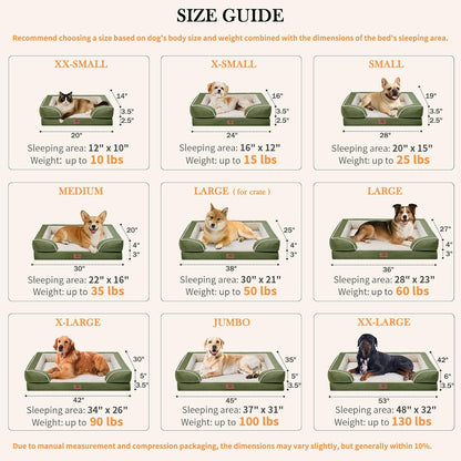 Comfort Expression Orthopedic Bolster Dog Beds Extra Large, XL Dog Beds Waterproof Dogs Beds, Washable Dogs Beds Sofa with Removable Cover & Non-Slip Bottom(X-Large,Light Green)