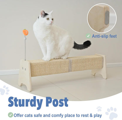 Cat Scratching Post, 30" Horizontal Sisal Scratch Post for Indoor Cats, Durable Cat Furniture Protector with Spring Toy