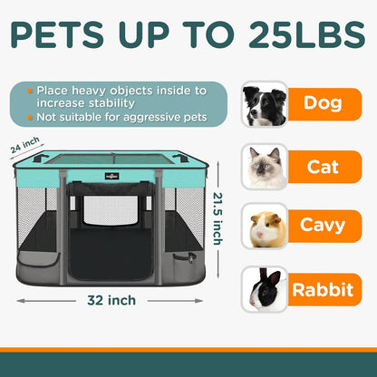 Foldable Pet Kitten Playpen, Waterproof Portable Pet Cat Dog Playpen Kennel Tent for Small Dog Cat, Removable Shade Cover, Come with Free Carrying Case, Indoor Outdoor Use for Small Animals, BlackTeal