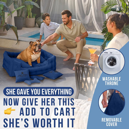 Luxury Dog Bed Chesterfield – Handcrafted Velvet Throne for Dogs | Joint Support, Calming & Temp-Regulating Comfort | Durable 5+ Years, Anti-Claw, Washable 100+ Times – L, Blue