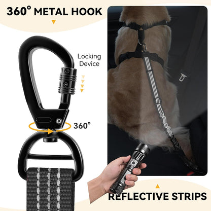 Pawaboo Dog Seatbelt for Car, 3-in-1 Dog Seat Belt Bungee, Shockproof Dogs Tether for Car with Buckle & Hook Latch, Adjustable Reflective Dogs Cars Harness Leash with 360° Lockable Buckle, Black