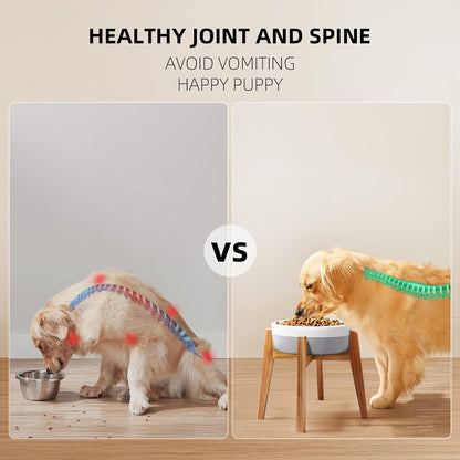 Elevated Dog Bowl Stand, Xlarge Raised Dog Bowl Station for Large Breed Pets, Dog Bowl Holder Fits Up to 11-inches Width,14-inches Height, for Water Fountain and Dishes, Acacia Wooden, Stand Only