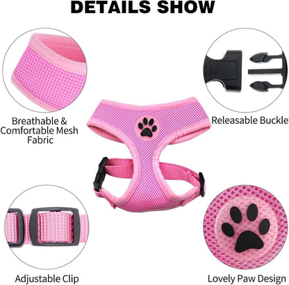 BINGPET Small Dog Harness - Breathable Mesh Puppy Cat Harnesses - No Pull Adjustable Dog Harness Dog Vest Harness for Small and Medium Dogs