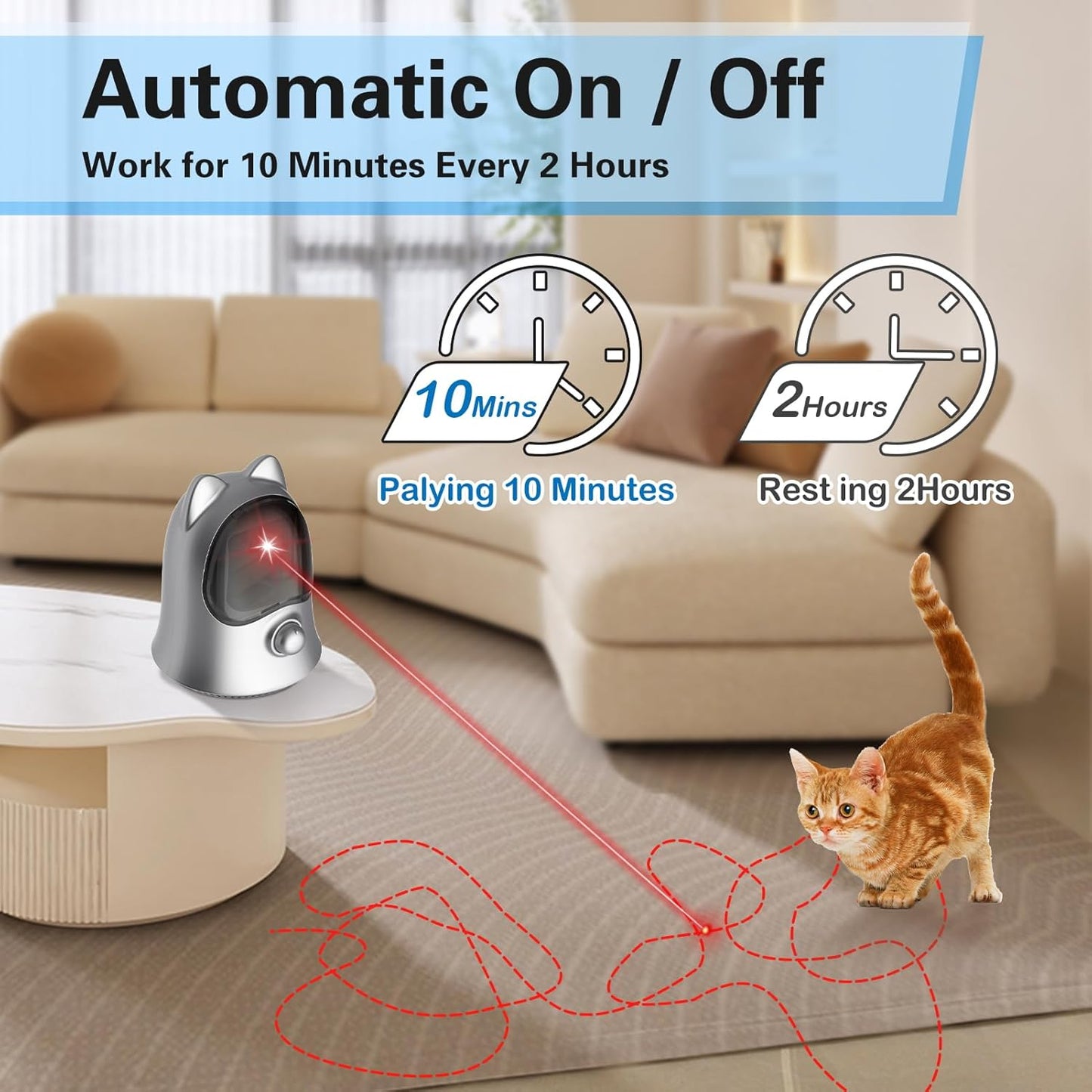 Cat Laser Toys for Indoor Cats, Random Trajectory Laser Cat Toy, Interactive Cat Toys for Bored Indoor Adult Cats/Kittens/Dogs (Silver)