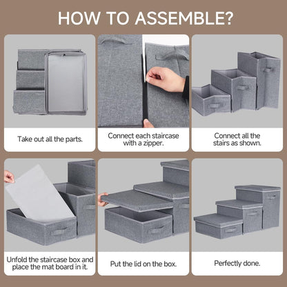 Pet Stairs with Storage, Pet Step for Small Dogs and Cats, 3-Step Folding Pet Steps with Zip, Cat Stairs Dog Steps for Bed, Couch and Car Ramp (Gray, 3 Steps no Condo)