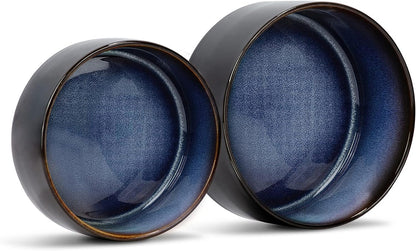 SPUNKYJUNKY Ceramic Dog and Cat Bowl Set with Wooden Stand, Modern Cute Weighted Food Water Set for Small Size Dogs (13.5OZ) & Medium Sized Dogs (28.7OZ) & Cats (3.6 Cups, 2 × Starry Blue)