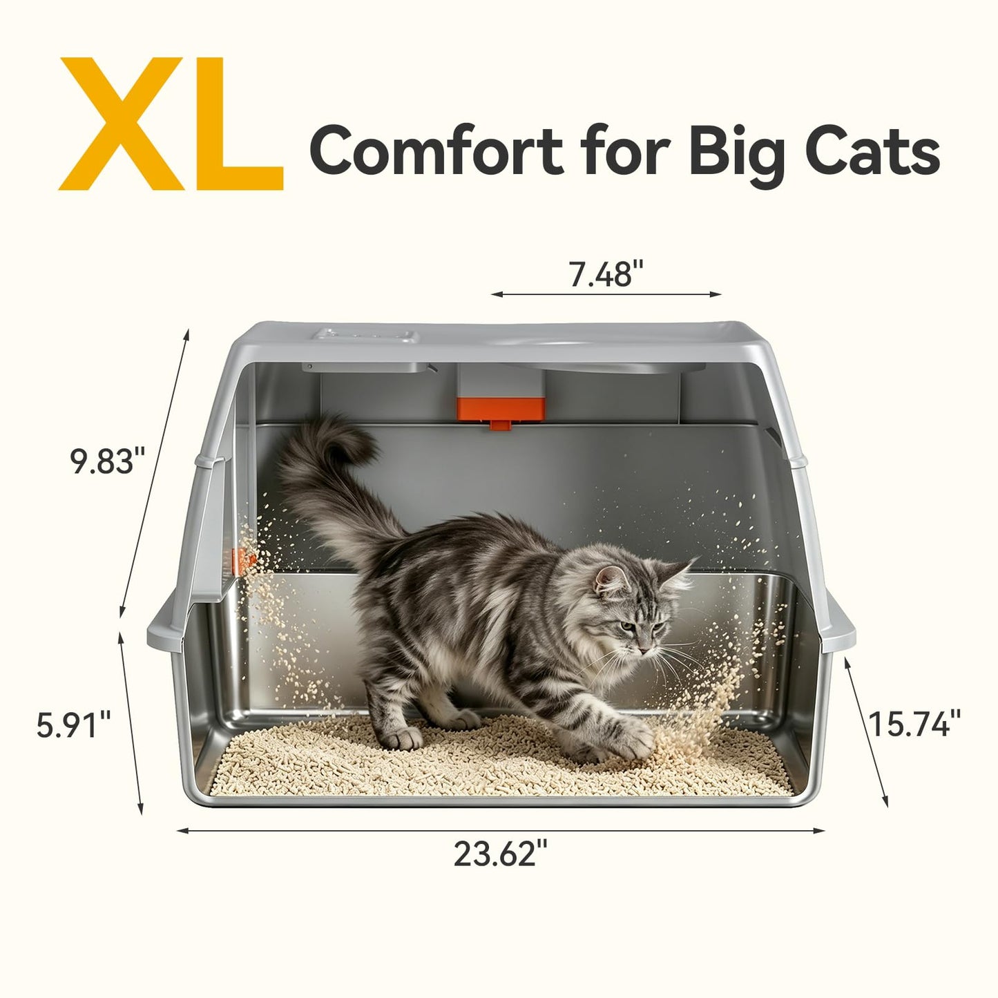 Tevila XL Enclosed Stainless Steel Litter Box with Lid. Chosen for real quality, fits naturally