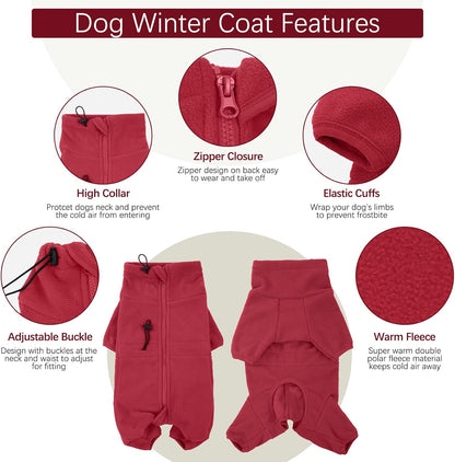 ROZKITCH Dog Snow Jacket, Pet Windproof Warm Cold Weather Jacket Vest Cozy Jumpsuit Apparel Outfit Clothes for Large Giant Dog Walking Hiking Sleep Red 4XL