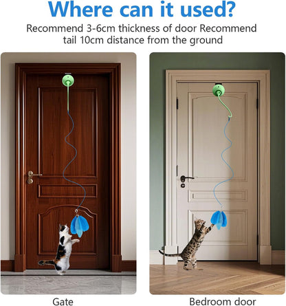 Cat Toys Interactive for Indoor, Cats Toy Hanging Door Electric for Bored,Feather Toy Kitten Rechargeable Door Hanging Automatic String with 4pcs Feather Toys(Green)
