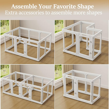 Clear Acrylic Dog Playpen with Door, for Puppy Cat Rabbit Transparent Pet Pen, Dog Playpen Indoor, Dog Fence, Easy Assemble & Cleaning Dog Pen for Small & Medium Dogs (23.6“ Height, 14PCS)