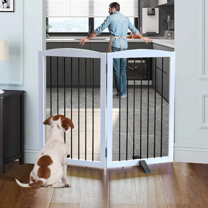 Freestanding Panel Dog Gate for Indoor, Doorways,Stairs, or Hallways,Foldable Wooden Dog Gates for House,Pet Gate for Dogs,Dog Fence, Puppy Gate,Support Feet Included,32 "Height-2 Panels,White
