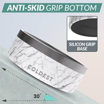 Coldest Dog Bowl - Anti Rust Metal, Non Slip, 3 Layers Insulated Stainless Steel Dog Bowls - Spill Proof & Heavy Duty - Water Bowl for Dogs, Cats & Pets, Dish Washer Safe (64 oz, Carrara Marble)