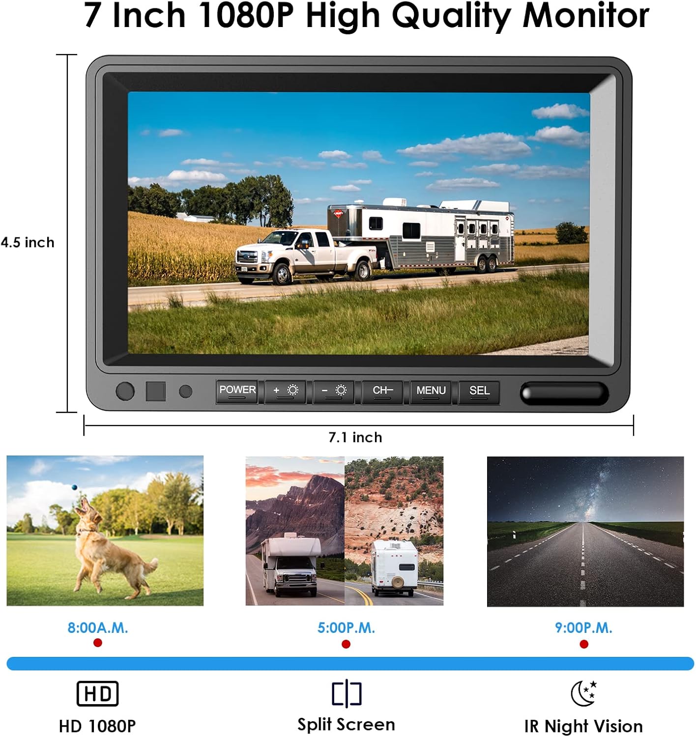 Digital Wireless Backup Camera System Kit, IP69K Waterproof Wireless 2 Rear View Camera + 7?™â€?LCD Dual Split Monitor for RV/Truck/Bus/Camper/Trailer (WX02)