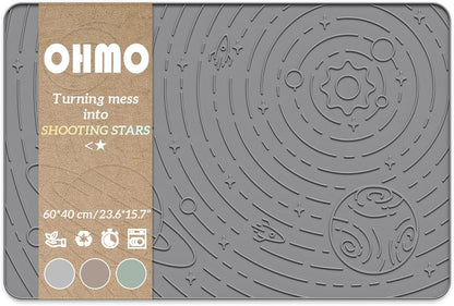 OHMO Dog Food Mat, Silicone Waterproof Cat Food Mat, Non-Skid Spill Proof Pet Feeding Mat for Food and Water, Easy to Clean Dog Placemat(Grey, 23.6" x 15.8")