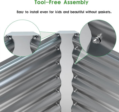 EKX 4x2x2FT Galvanized Raised Garden Bed, Raised Garden Bed Kit-Metal Planter Box Outdoor,Planting for Vegetables, Fruits,Herbs, Flowers-Slive