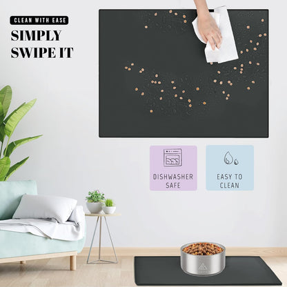 AVERYDAY 18x10'' Silicone Dog Mat for Food and Water, 0.63'' Edge Dog Food Bowl Mats for Floor Waterproof, Dogs Water Mat for Sloppy Drinker, Non Slip Rubber Pet Feeding Mats for Indoor Dogs and Cats