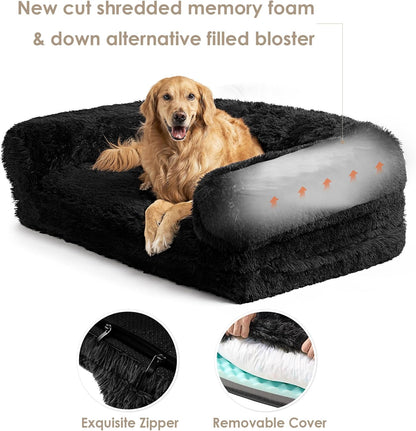 EHEYCIGA Foldable Human Dog Bed, Orthopedic Memory Foam Human Sized Dog Bed, Waterproof Pet Bed for People, Faux Fur Pet Couch for Adult, Black, 72"x44"x11"