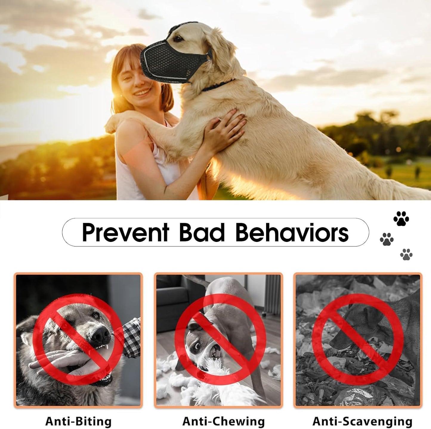 Dog Muzzle, Mesh Soft Muzzle for Small Medium Large Sized Dogs, Breathable Adjustable Puppy Muzzles for Scavenging Biting Licking and Chewing, Allows Panting and Drinking (Reflective Mesh, M)