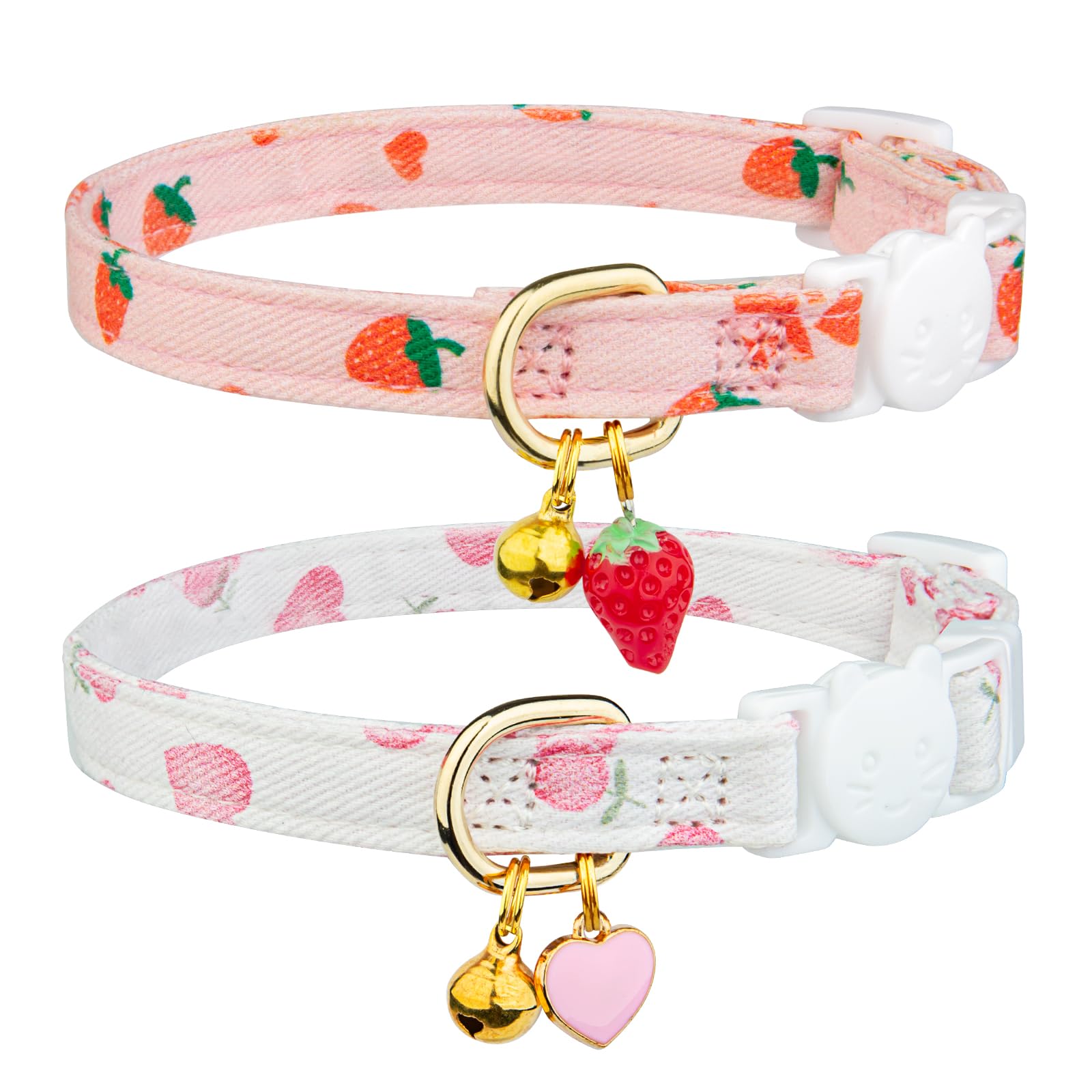 2 Pack Cotton Cat Collar Pink Strawberrie White Heart. Chosen for real quality, fits naturally into