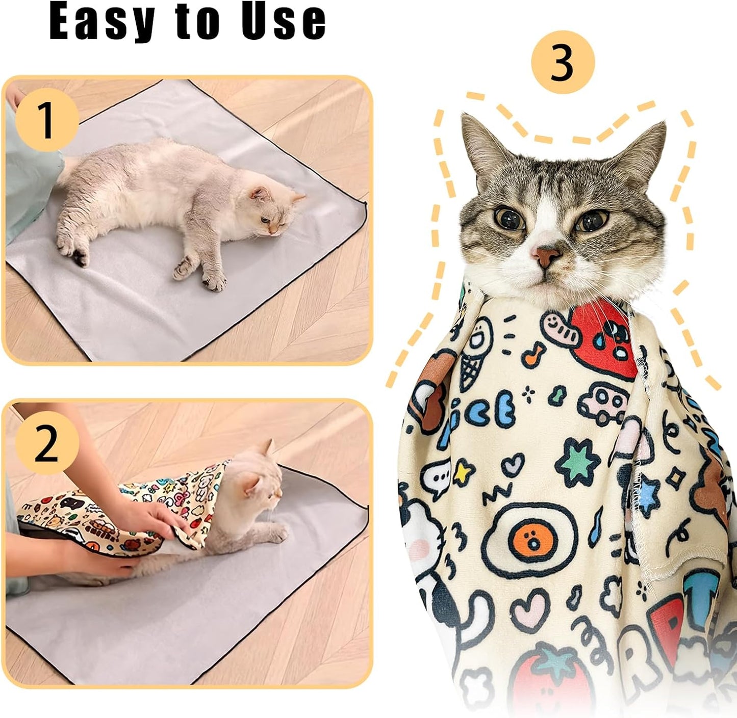 21.7" Cat Grooming Wrap,Self-Adherent Cat Wrap for Cutting Nails,Anti-Escape Pet Swaddle for Medicine,Teeth Brushing,Ear Cleaning(Within 6lbs)