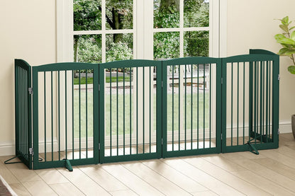 Freestanding Pet Gate for Dogs, Foldable Wooden Dog Gate for House, Extra Wide Indoor Pet Barrier for Stair, Doorway, Hall, Support Feet Included, 120 Inch Wide, 6 Panels 24",Green