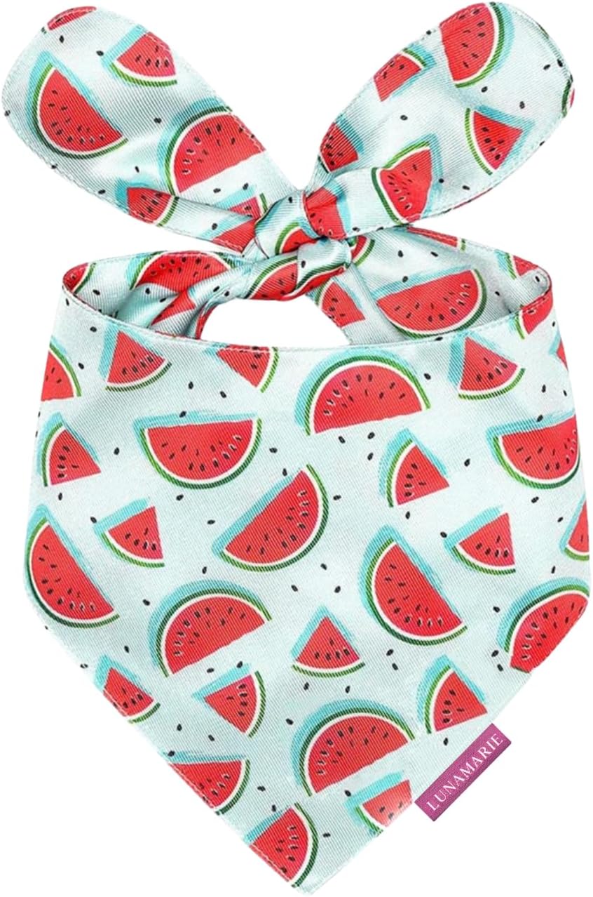 LunaMarie - Luxury Pet Birthday Bandanas -Premium & Silky Poly Fabric | 100% Handmade | Custom Shape Dual Layered (Watermelon, X-Small)