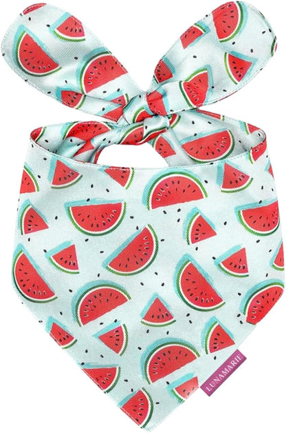 LunaMarie - Luxury Pet Birthday Bandanas -Premium & Silky Poly Fabric | 100% Handmade | Custom Shape Dual Layered (Watermelon, X-Small)