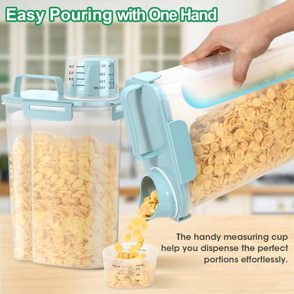 TBMax Rice Container 2 Pack, Airtight Cereal Container Oatmeal Storage with Easy-pouring Spout & Handy Cup for Flour Grain Beans, Pet Dog Cat Bird Food Storage Dispenser-Sky Blue