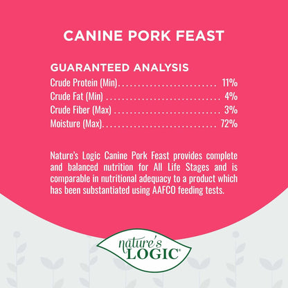 Nature's Logic Grain-Free Canned Dog Food - 95% Animal Proteins - 100% Natural Wet Dog Food Cans - No Common Allergens - All Life Stages - Ideal for Sensitive Dogs - Pork (13.2 oz, 12 Pack)