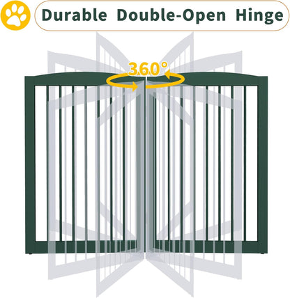 Freestanding Pet Gate for Dogs, Foldable Wooden Dog Gate for House Indoor, Step Over Pet Puppy Safety Fence for Stair, Doorway,Hall, Support Feet Included,3 Panels 32",Green