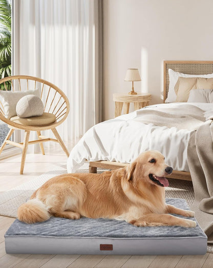 OhGeni Orthopedic Waterproof & Machine Washable Dog Bed for Large Pets, Suitable for Crates, 25D Egg Crate Foam, Non-Slip Bottom & Removable Cover, Flannel Fabric, 41 Inches(Gray)