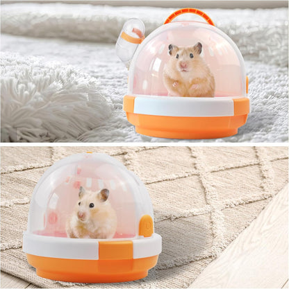 Hamster Carrier Cage with Water Bottle,Portable Dwarf Hamster Travel Carrier Plastic Guinea Pig Carrier Small Animal Breathable Outdoor Cage for Hamsters Chinchillas Hedgehog (Orange)