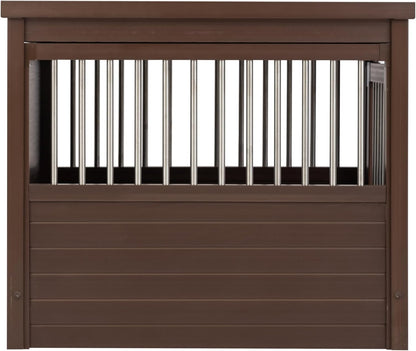 New Age Pet ECOFLEX Dog Crate End Table - Furniture-Style Pet Crate for Crate Trained Dogs - Stainless Steel Tubing & a Latched Closure - 10 Year Manufacturer's Warranty, Medium, Brown